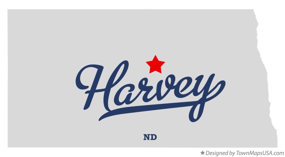 Map of Harvey, Wells County, ND, North Dakota