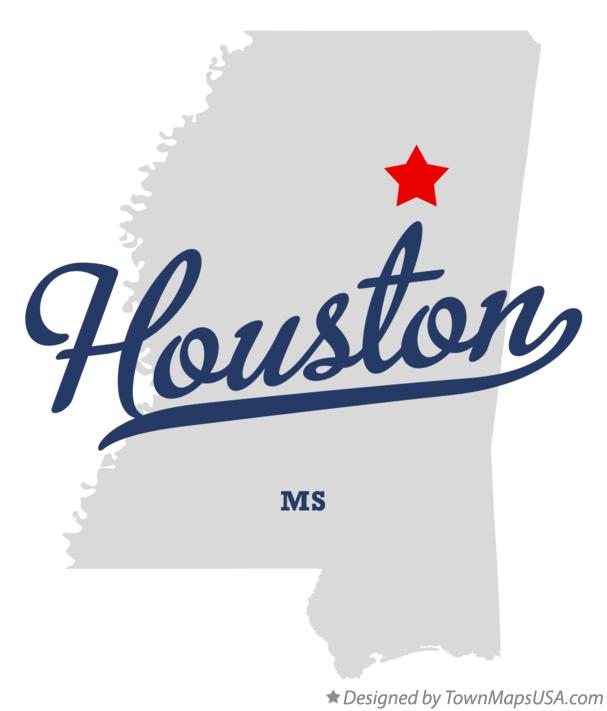 Map of Houston, MS, Mississippi
