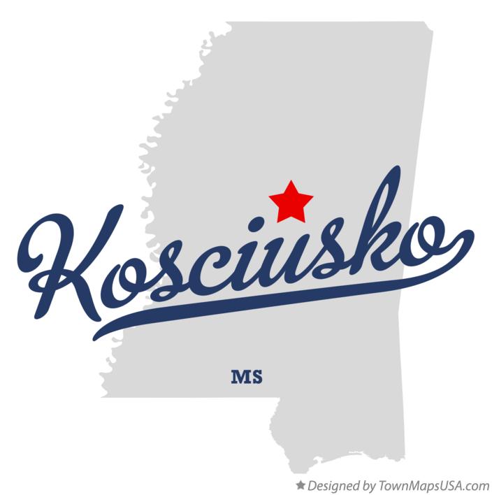 Map of Kosciusko, MS, Mississippi