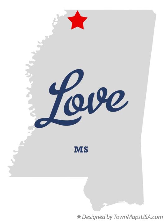 Map of Love, MS, Mississippi