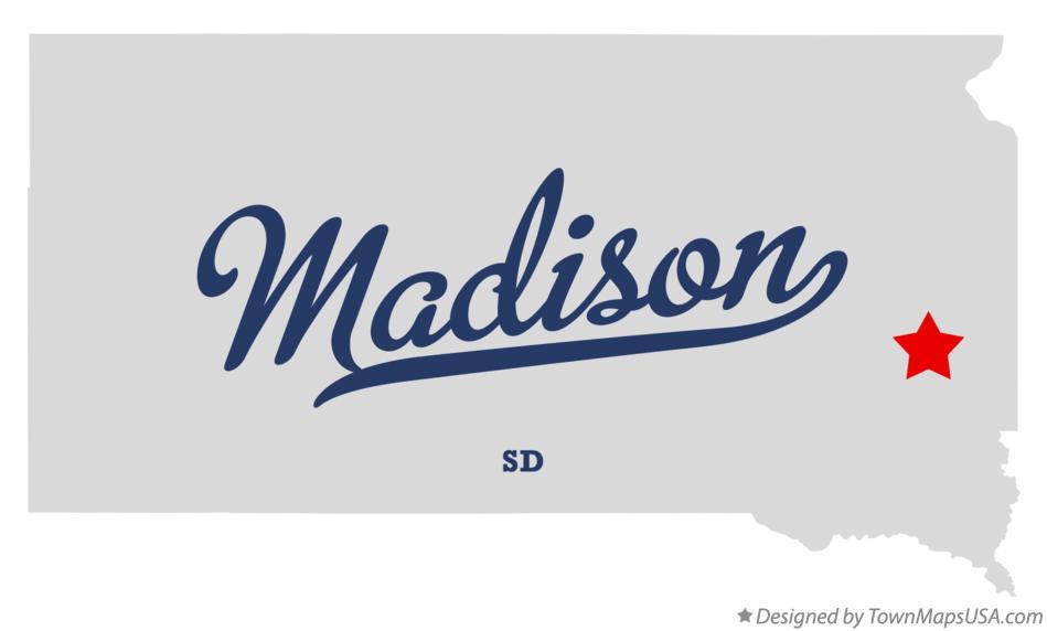 Map of Madison, Lake County, SD, South Dakota