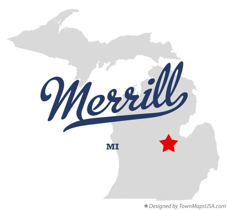 Map of Merrill, Saginaw County, MI, Michigan