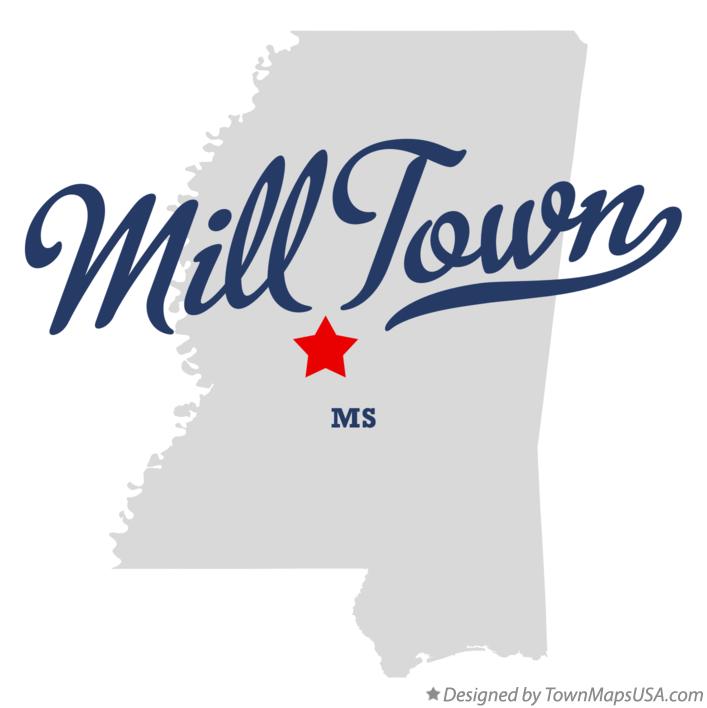 Map of Mill Town, MS, Mississippi