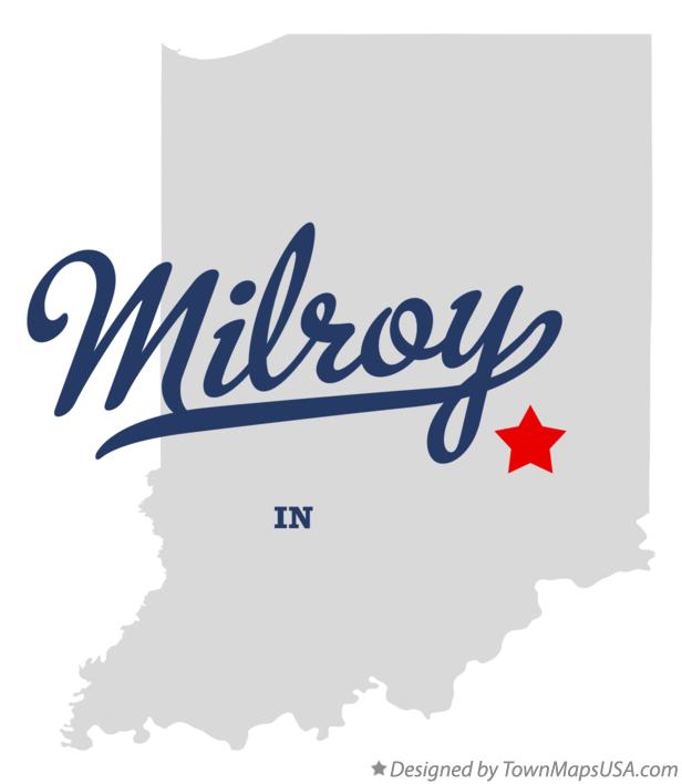 Map of Milroy, Rush County, IN, Indiana