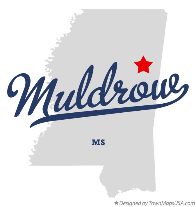 Map of Muldrow, MS, Mississippi