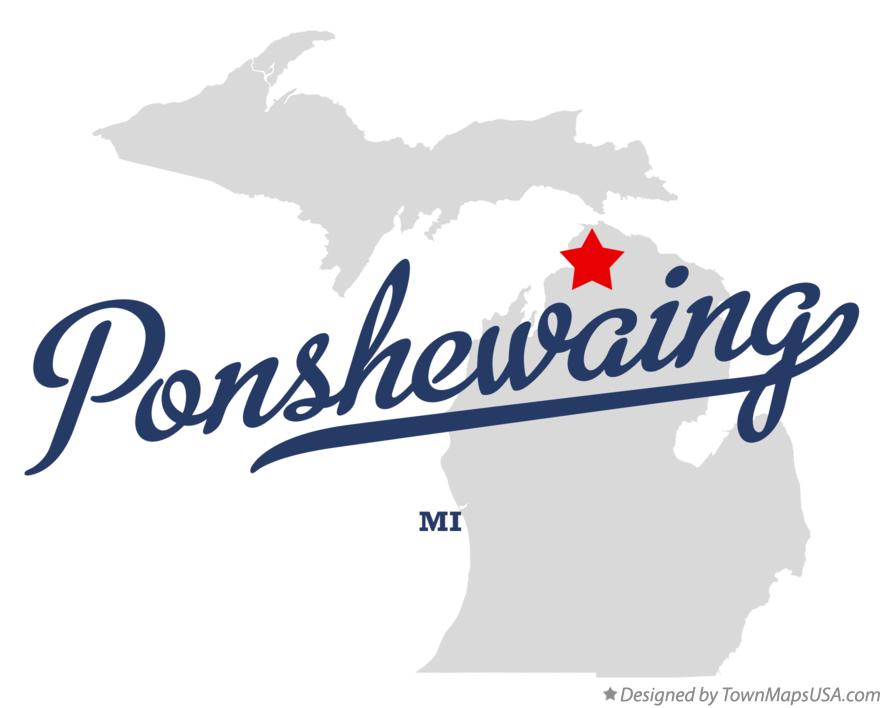 Map of Ponshewaing, MI, Michigan