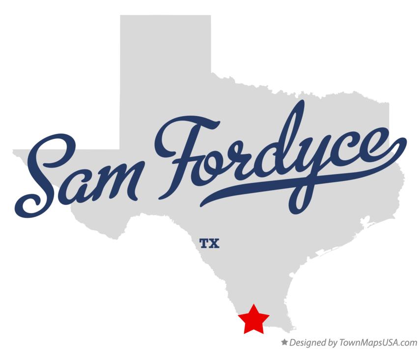 Map of Sam Fordyce, TX, Texas