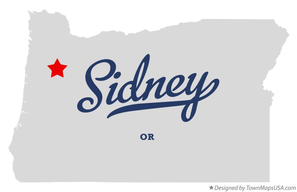 Map of Sidney, OR, Oregon