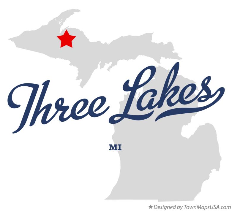 Map of Three Lakes, MI, Michigan