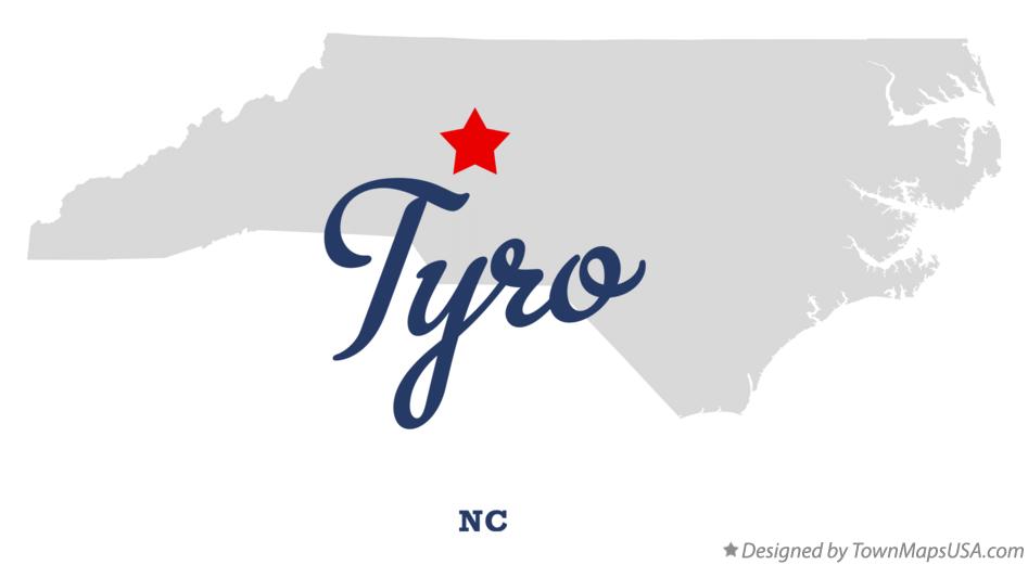 Map of Tyro, NC, North Carolina