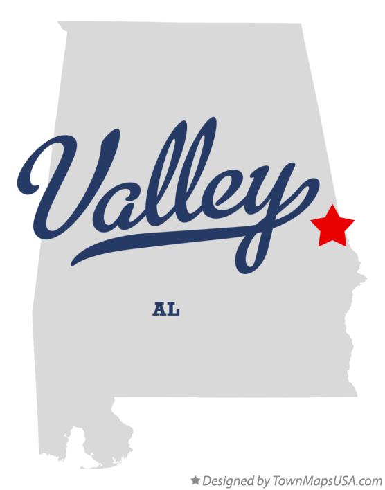 Map of Valley, AL, Alabama