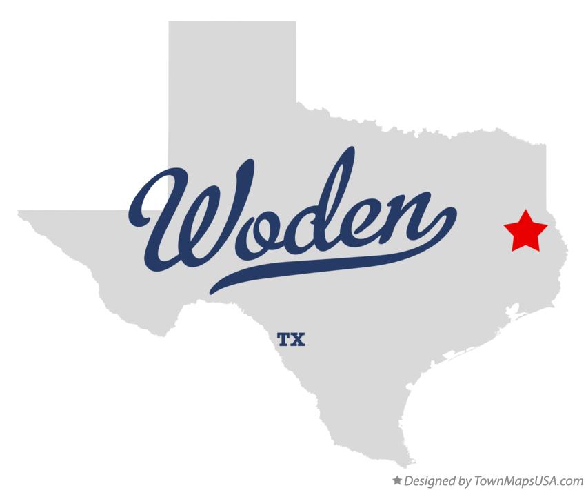 Map of Woden, TX, Texas
