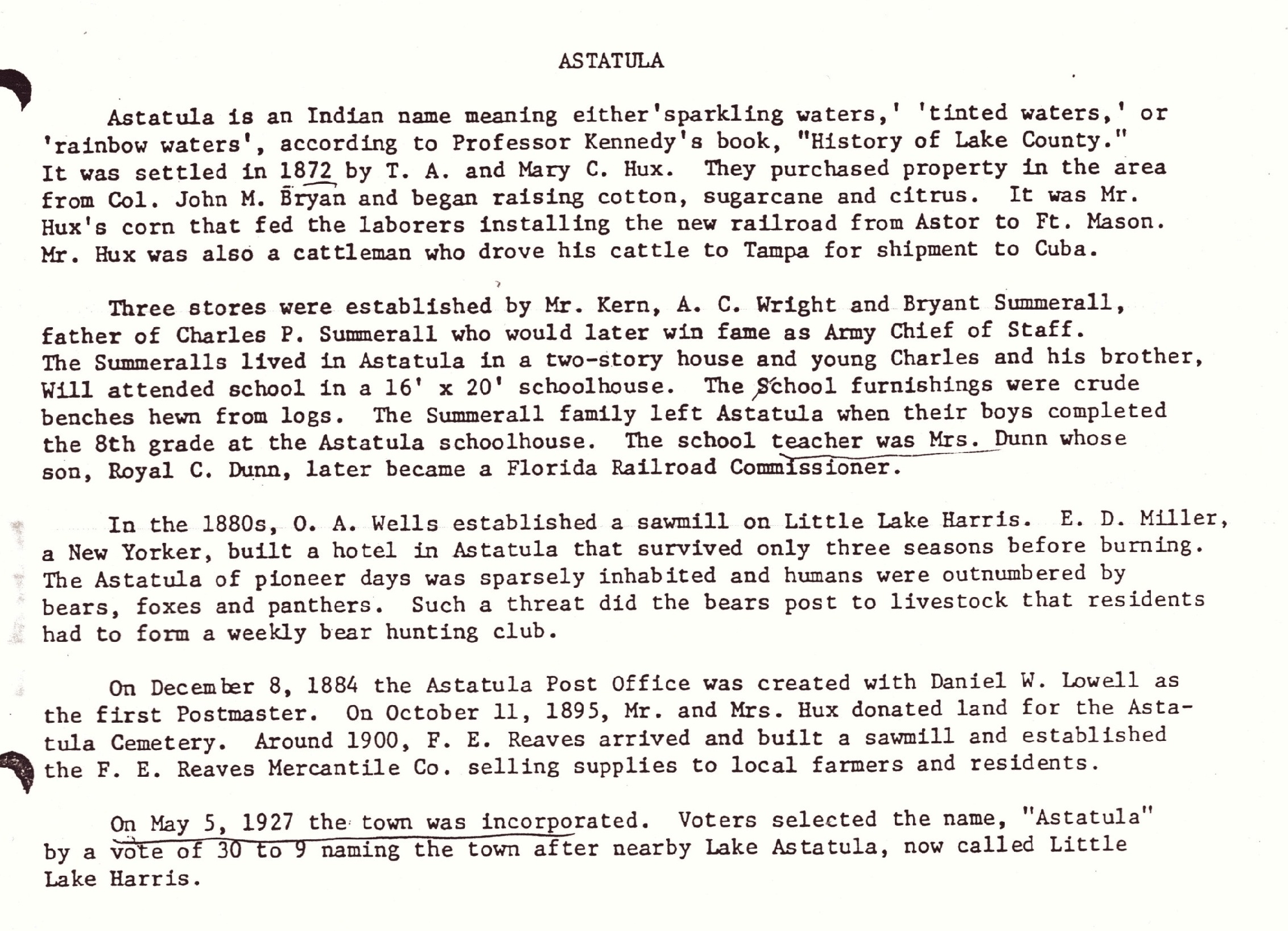 History Town of Astatula