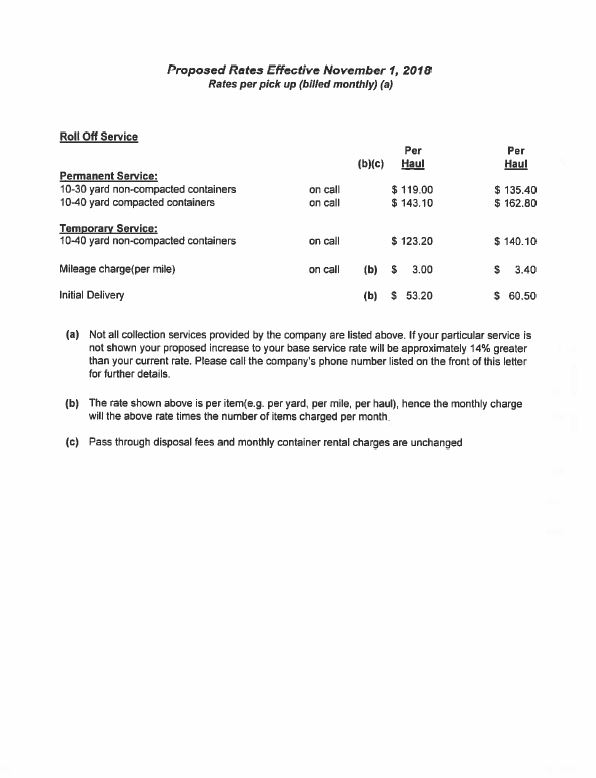 Waste Management Rate Increase Notice Town of Darrington