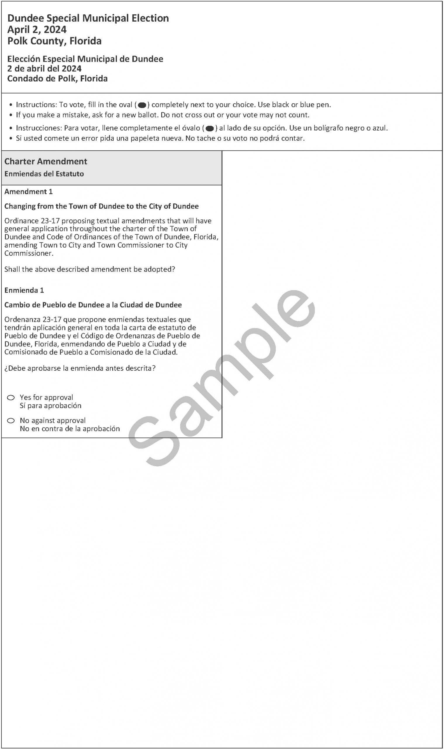 2024 Sample Ballot Town of Dundee, Florida