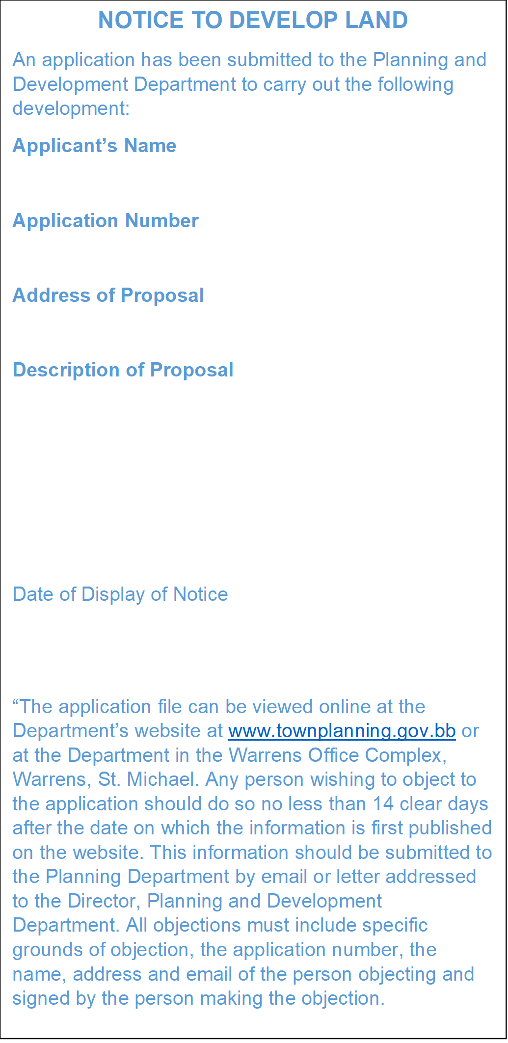 Sample Publicity Notice « Planning and Development Department