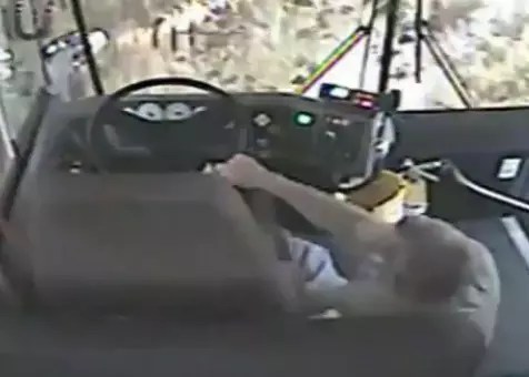 School Bus Driver Does Not Wear Seat Belt, Falls Out of His Seat and