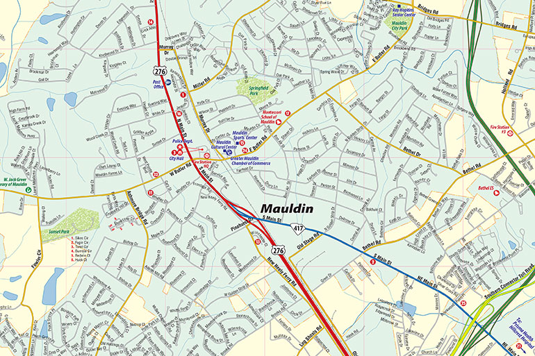 Mauldin SC Map, Community Map Town Square Publications
