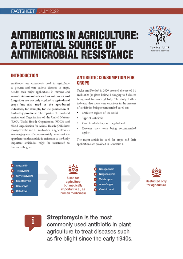 Factsheets ANTIBIOTICS IN AGRICULTURE A POTENTIAL SOURCE OF ANTIMICROBIAL RESISTANCE Toxics Link