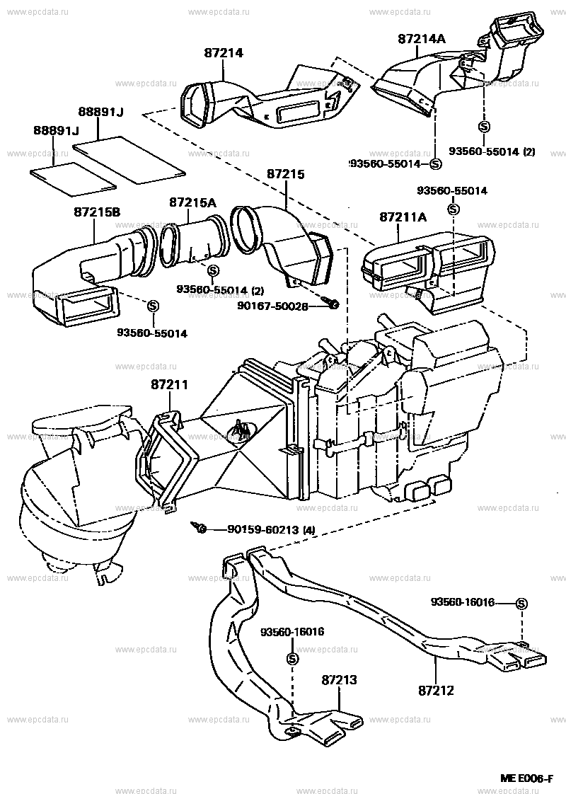 Heating &amp; air conditioning control &amp; air duct for Toyota