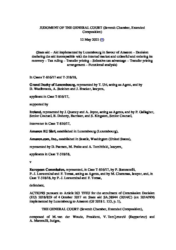 European Commission vs. Amazon and Luxembourg, May 2021, European
