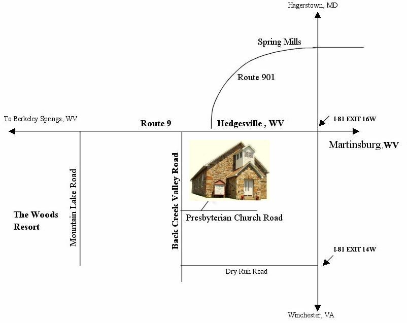 Directions to the Tomahawk Presbyterian Church, Hedgesville WV