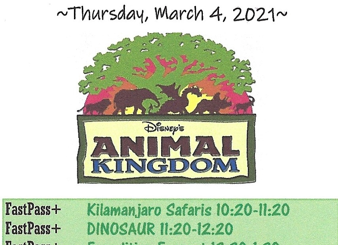 Animal Kingdom Itinerary 2021 Walt Disney World