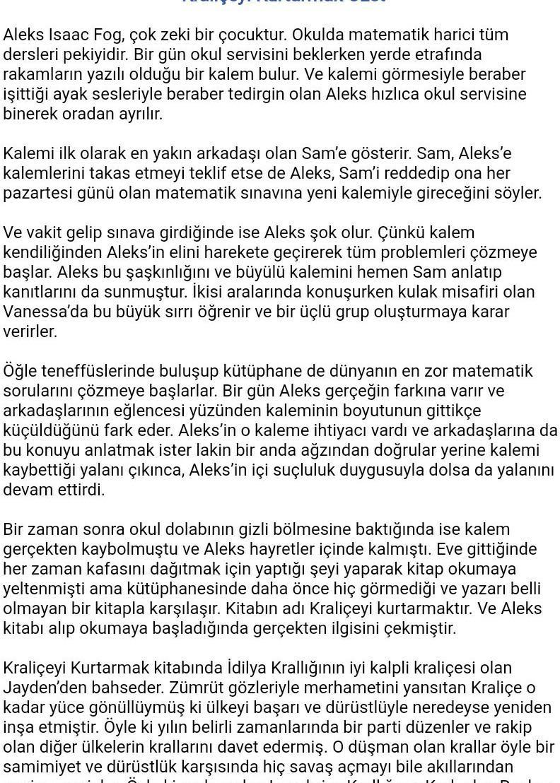 Kraliçeyi kurtarmak kitabının özêti lazım son 1 hafta