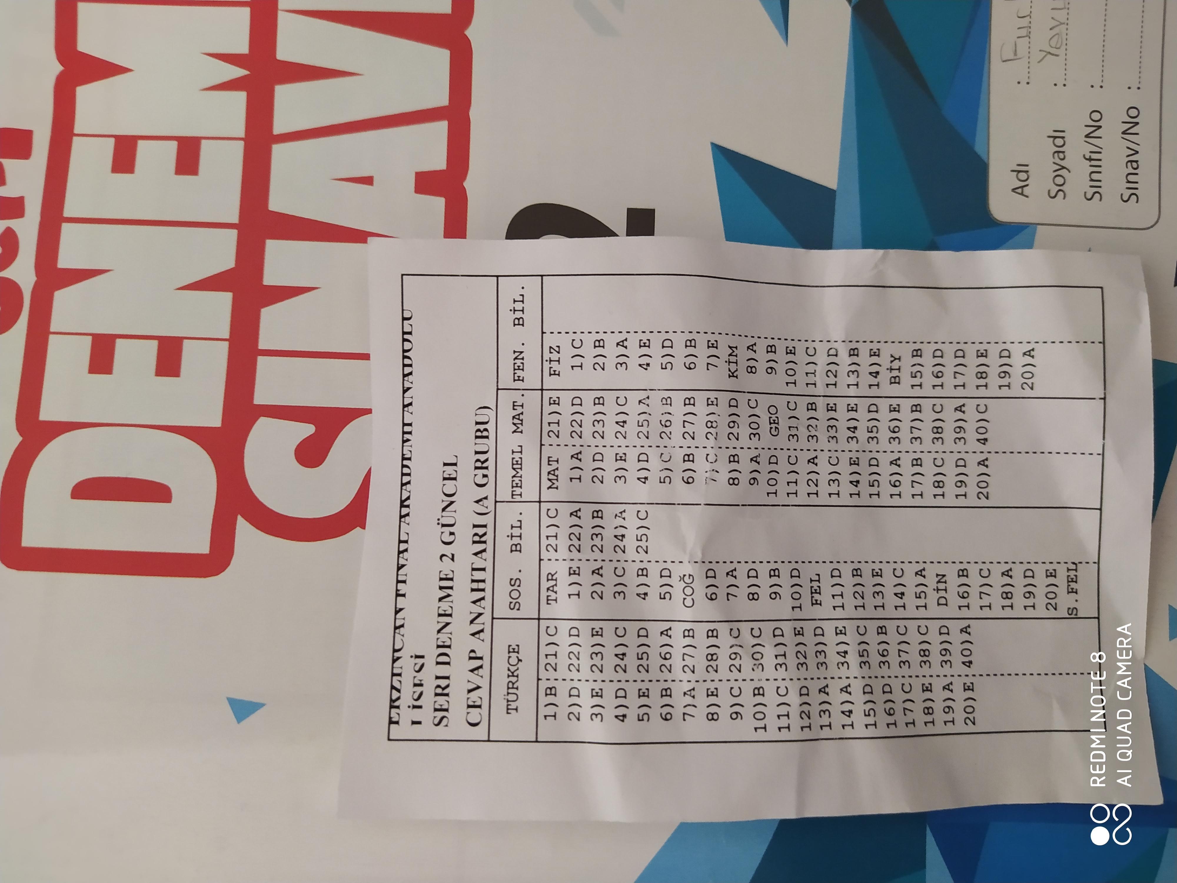 Final 2020 tyt seri deneme 2 cevap anahtarı var mı