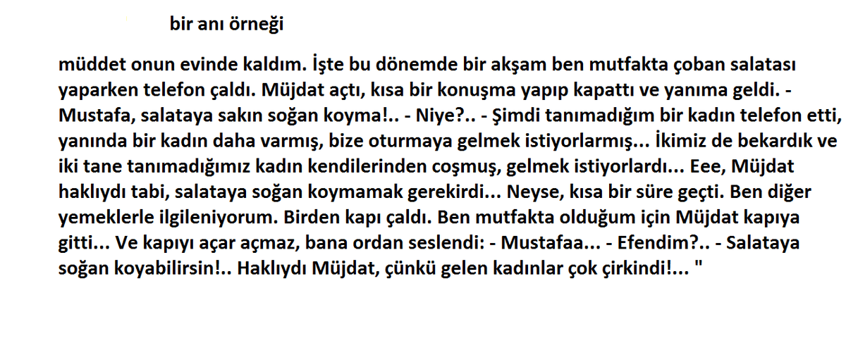 anı ile ilgili kısa örnek