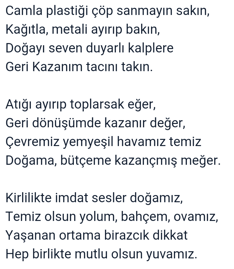 geri dönüşüm ile ilgili şiirler