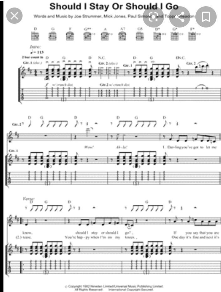 should i stay or should i go notaları nı atabilir misiniz