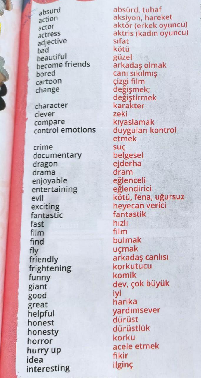 5.sınıf ingilizce 6.ünite kelimeleri ve anlamları