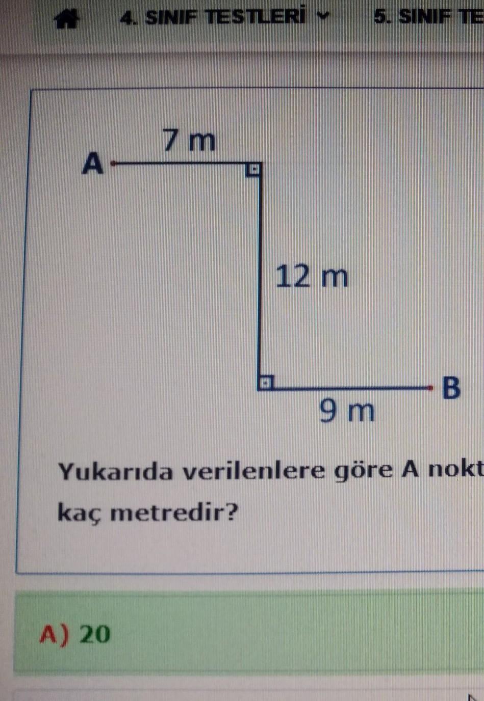 yukarıda verilenlere göre A noktası ile B noktası arasındaki en kısa
