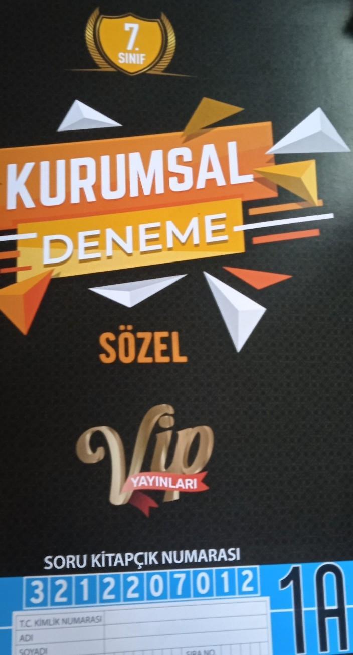 vip yayınları 7.sınıf kurumsal deneme sınavı 1A cevap anahtarı