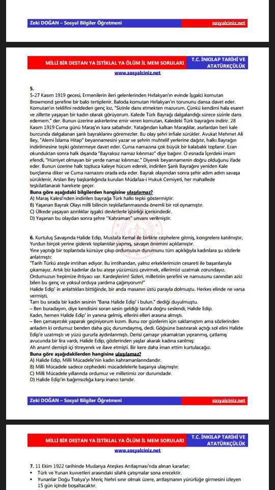 8. Sınıf inkılap boş yazanları şikayet edicem tüm sorular lütfen