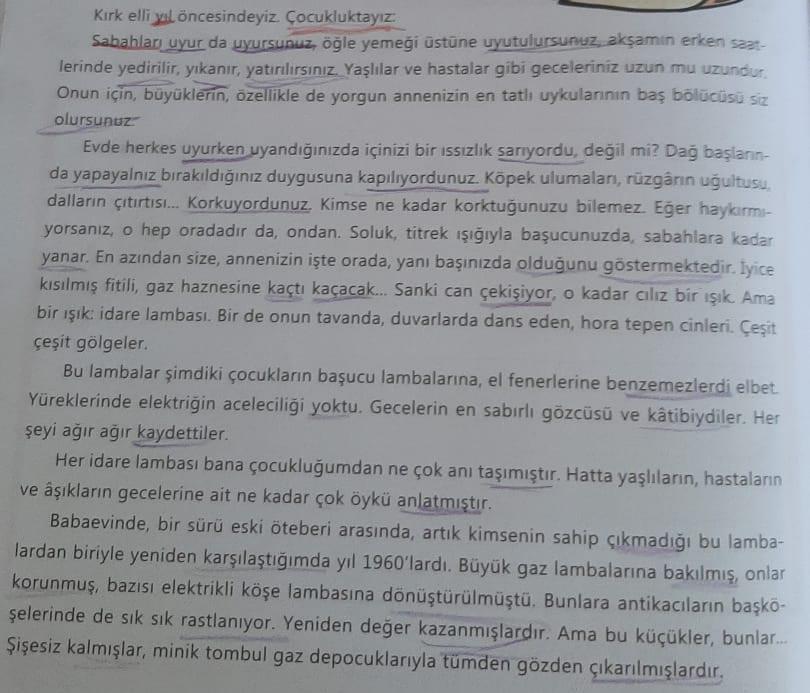 Metinde geçen her kelimenin sözcük türü (isim, sıfat, zamir, fiil, edat