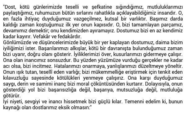 dostluğun gücü ile ilgili uzun kompozisyon