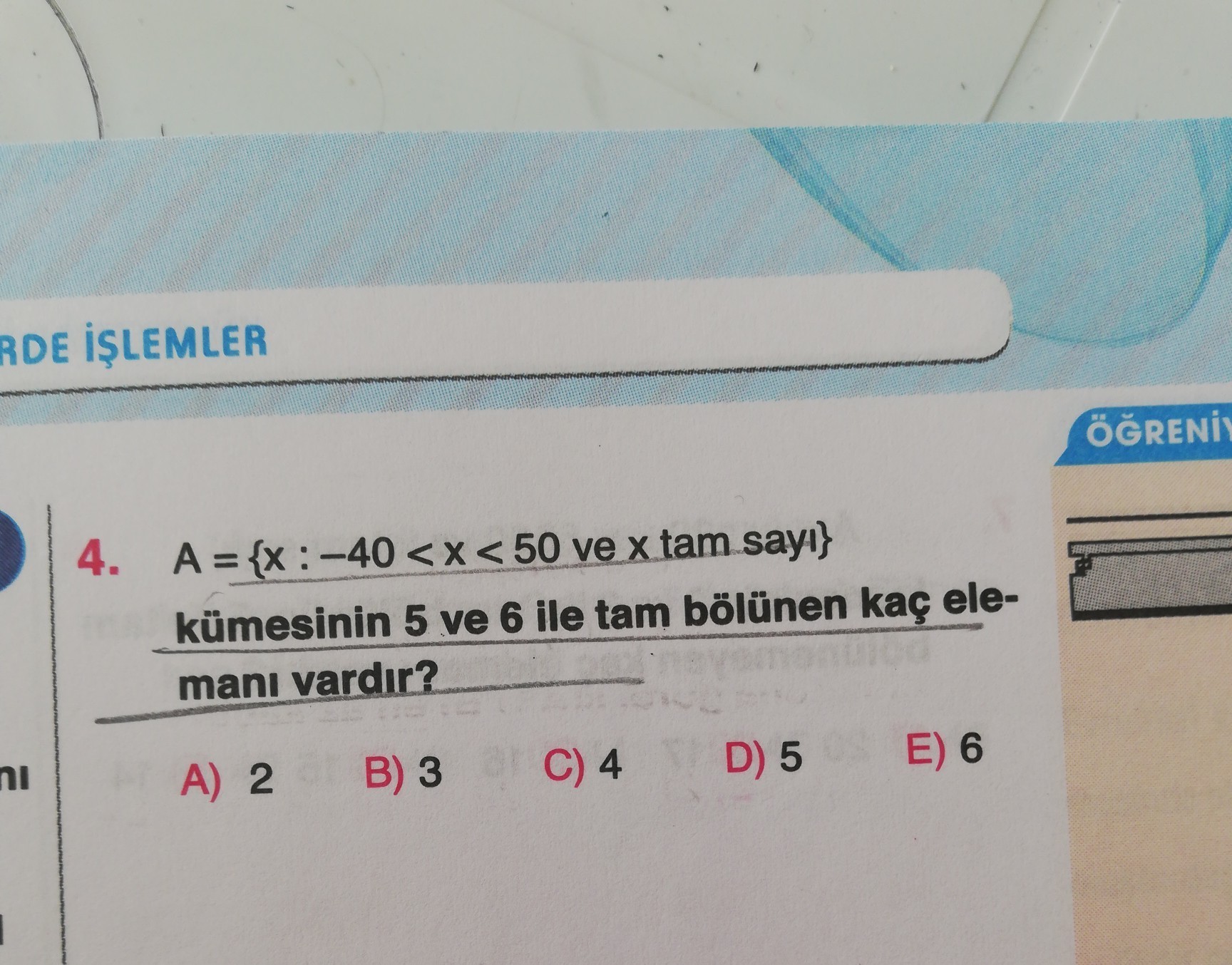 40 ile 50 arasında 5ve 6 ya tam bölünen sayılar