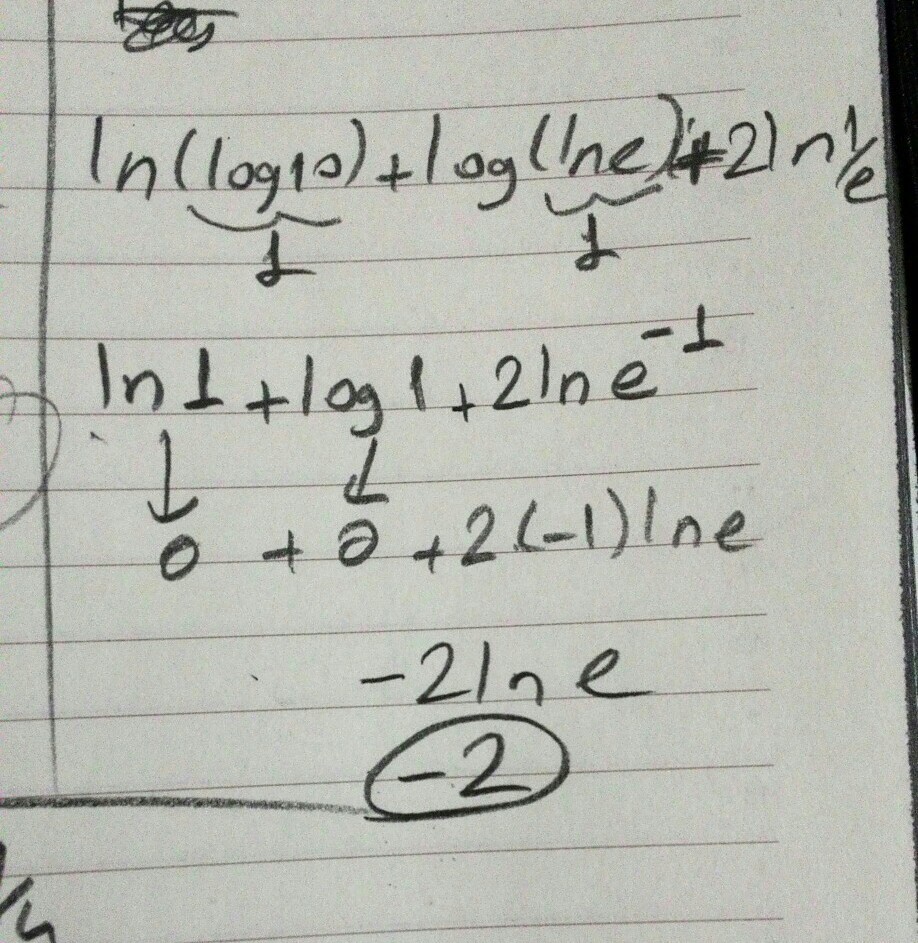 ln(log10) + log(lne) + 2ln 1/e toplamının değeri kaçtır?