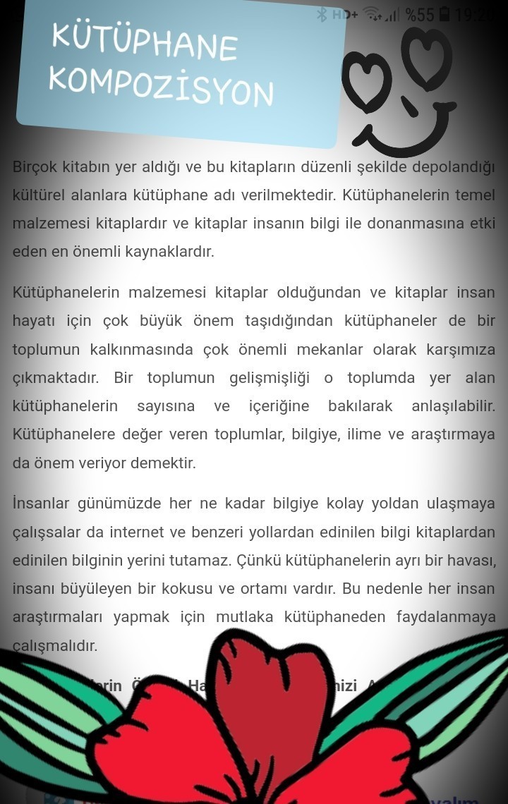 Kütüphane ile ilgili uzun kompozisyon çok da uzun olmasın bir sayfa