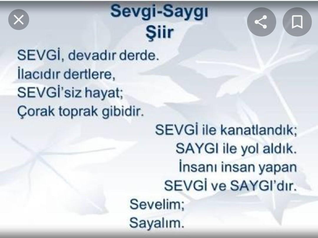2.sınıf Türkçe Sevgi ve saygı ile ilgili kısa şiir