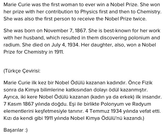 Marie curie hayati ingilizce ozet. Çok kısa veya çok uzun olmasın 7