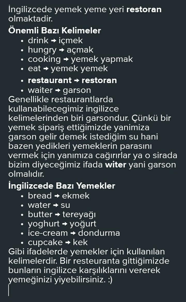 İngilizcede yemek yeme yeri neresi