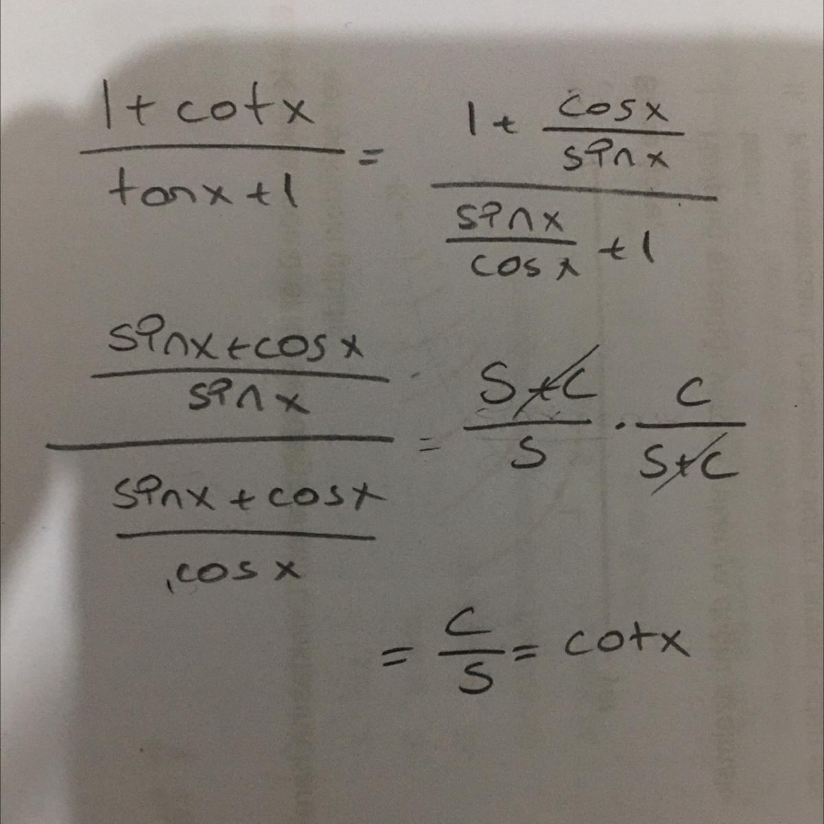 1 + cotx/ tanx + 1 ifadesinin eşiti nedir