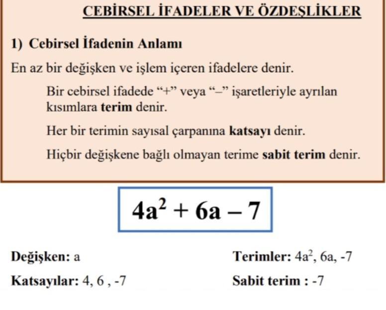 6.sınıf matematikte cebir ne demek