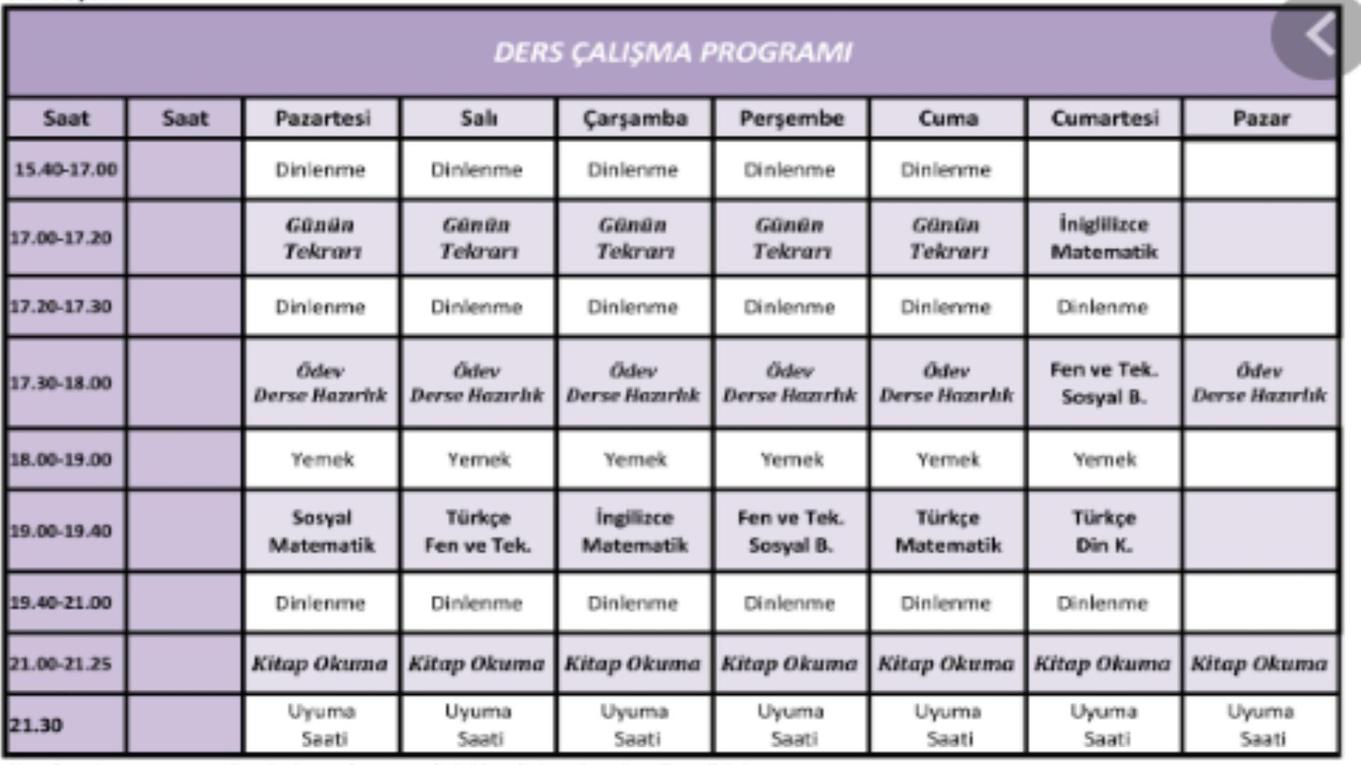 ARKADAŞLAR BANA ÇALIŞMA PROGRAMI ATARMISINIZ 7. SINIF