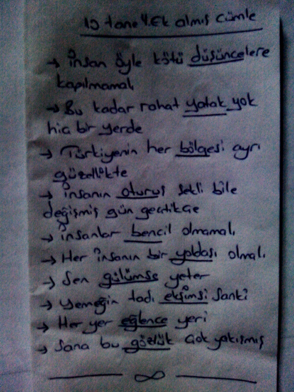 10 tane yapım eki ile ilgili cümle