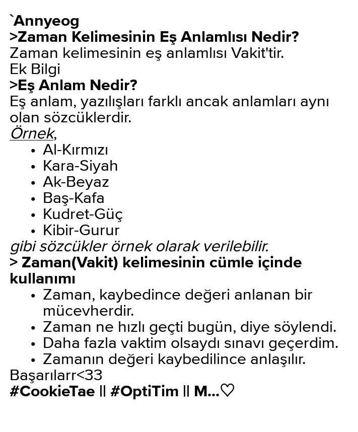 Zaman kelimesinin eş anlamlısı nedir?