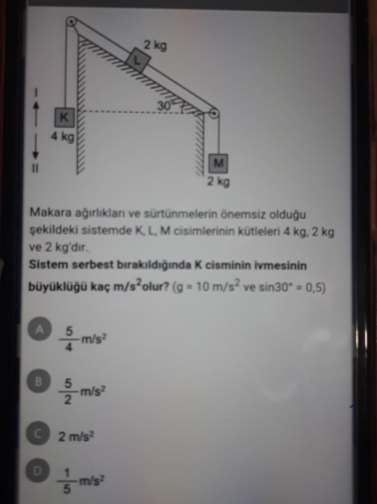 2 kg K kg M 2 kg Makara ağırlikdan ve sürünmelerin önemsiz olduğu